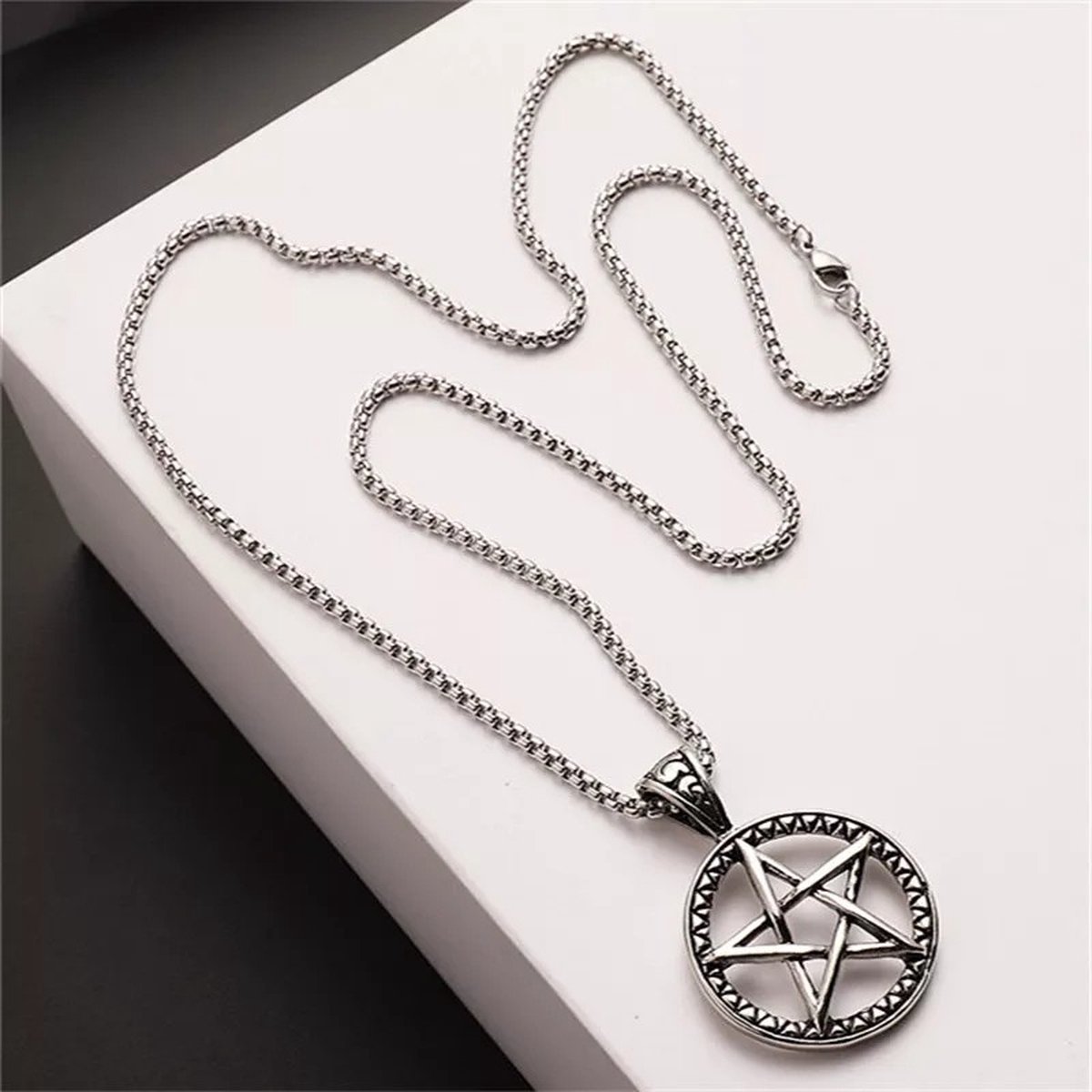 Lange heren ketting Gothic Pentagram rond - sieraad - ketting - mannen ketting - heren sieraad