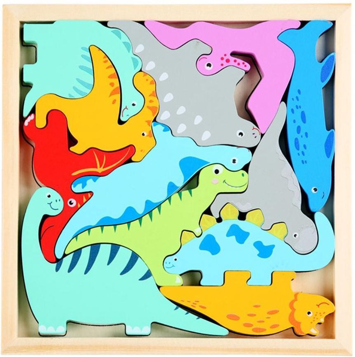 4yourkids - Houten speelgoed 3D puzzel - Dinosaurus - Blok puzzel - Vroege educatieve ontwikkeling - Jongens en meisjes - Kinderen - 3 jaar - Gift - Cadeau - Sinterklaas - Kerst