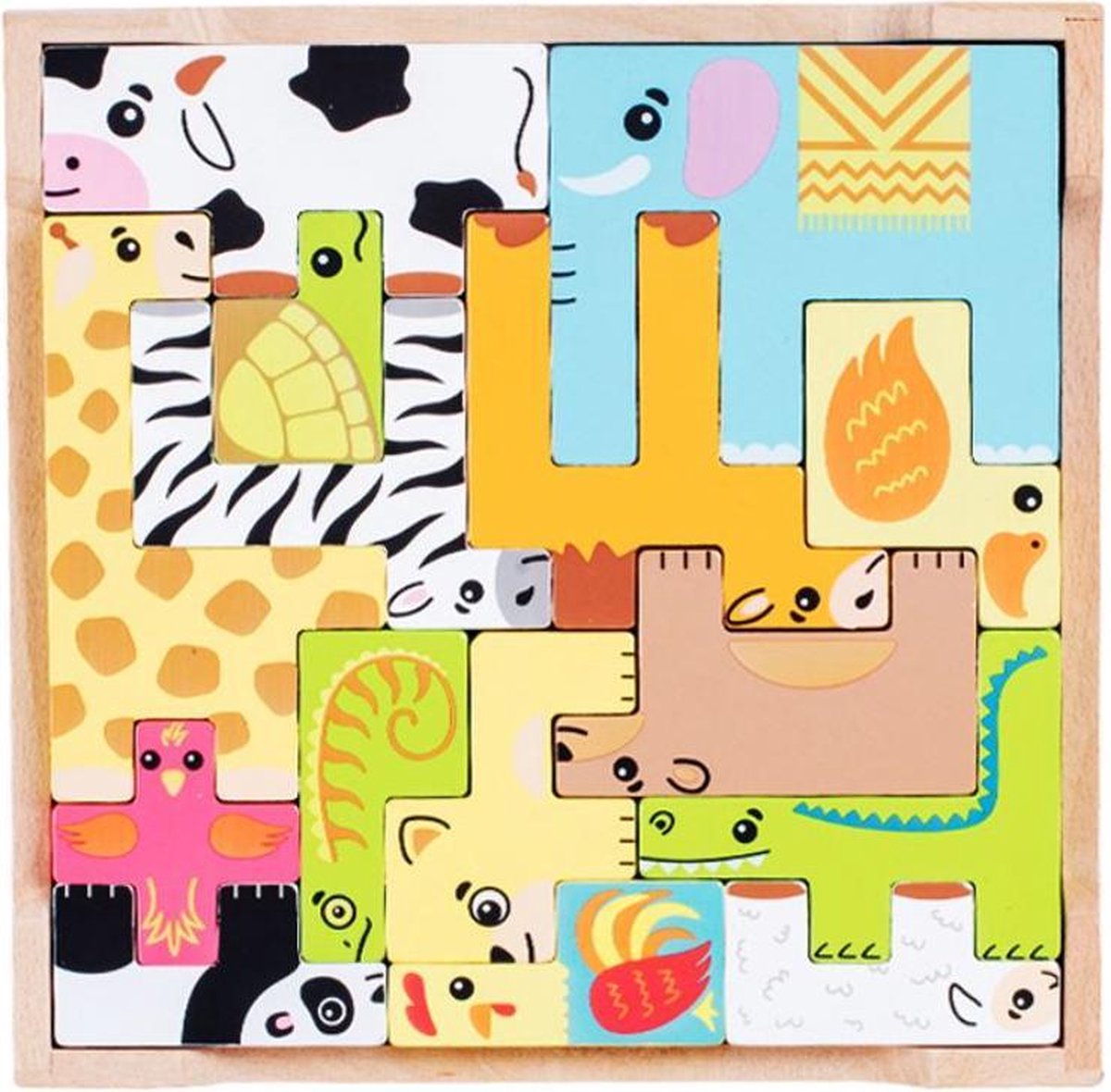 4yourkids - Houten speelgoed dieren puzzel - 15 stuks - Blok puzzel - Jongens en meisjes - Kind