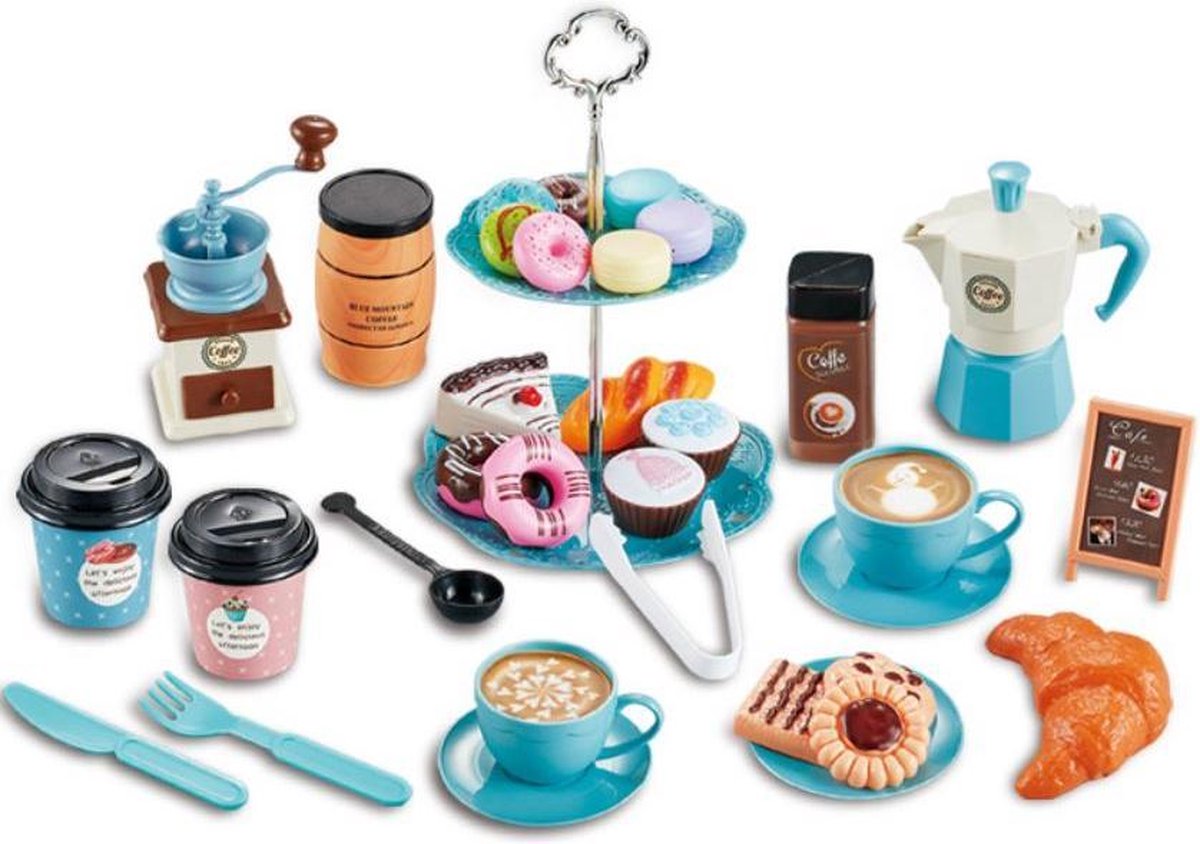 4yourkids - Speelgoed High tea set - 38 stuks - koffiepot - café en bakkers - Vroege educatieve ontwikkeling - Rollenspel - Jongen en meisjes - Kinderen - Gift