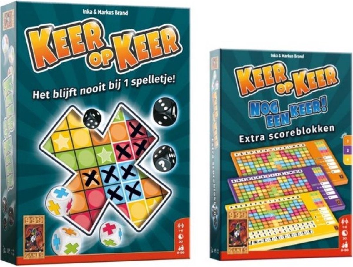 Spellenset -  2 stuks - Keer op Keer - Dobbelspel & Scoreblok 3 stuks Level 2, 3 en 4