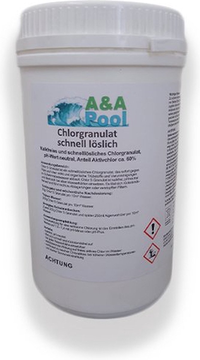 A&A Pool Chloor shock - Onderhoudsmiddel - 1 kg pot - Zwembad - Chloor granulaat