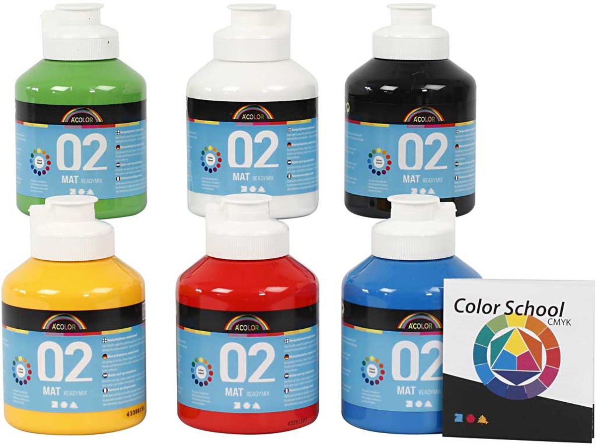 A-Color acrylverf - Colour School, 6x500 ml, primaire kleuren