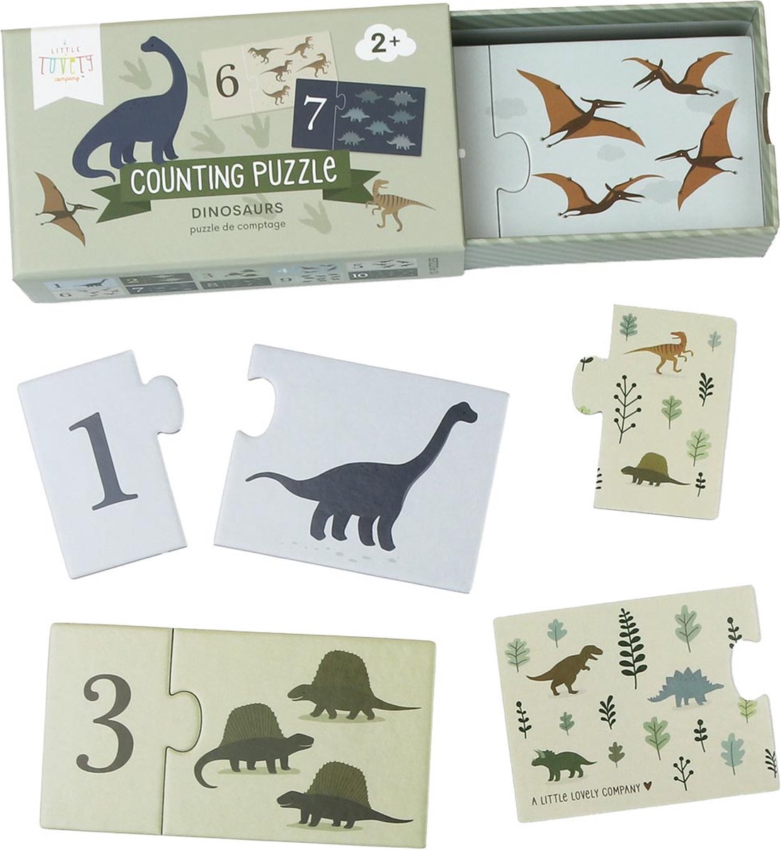 Telpuzzel: Dinosaurussen - leren tellen - kleuters - puzzel - A Little Lovely Company