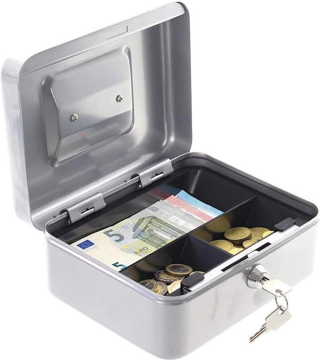 A Merchants - Geldkist - 2 Sleutels - Kluisje - Money Box - Met Sleutel - Sparen - Gelddoos Met Munt Bak - Volwassenen - Kinderen - Roestvrij Staal - Zilver