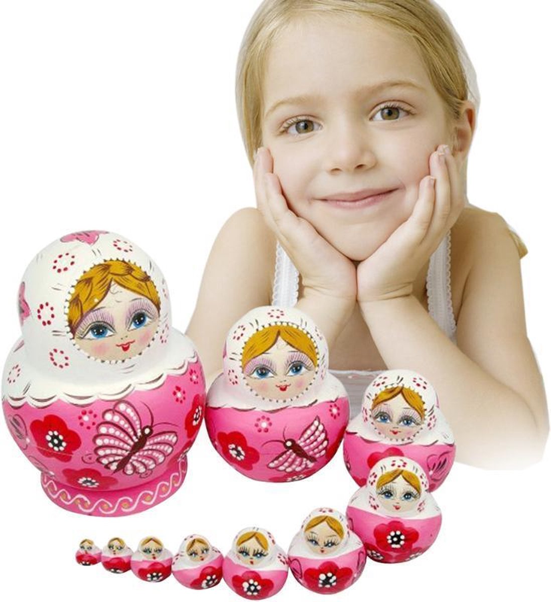 10-Delige Houten Russische Matroesjka Poppen Set - Babushka Matruska Decoratie Baboesjka Matruschka Poppetjes - Matrushka Russian Nesting Dolls