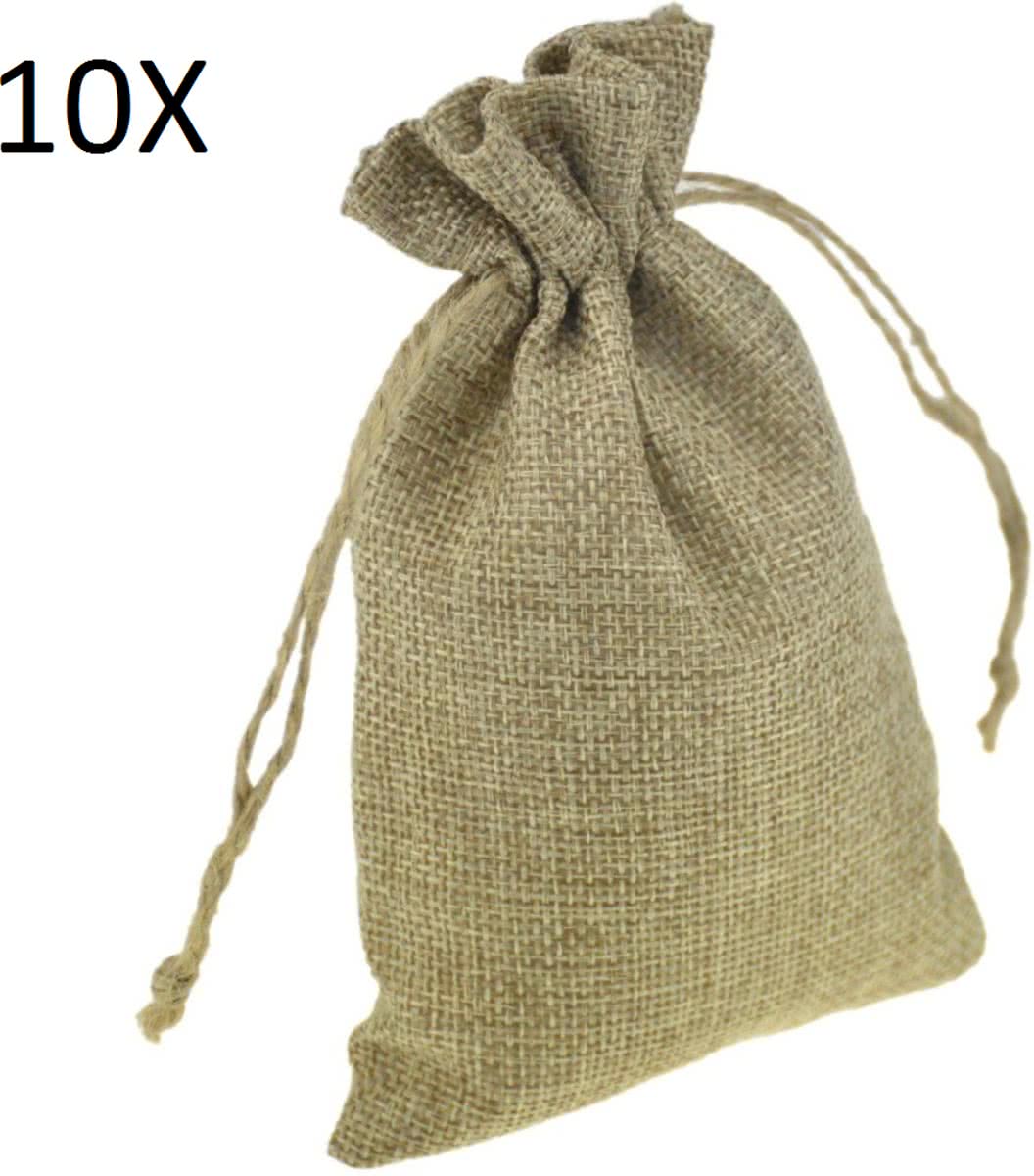 10X Kleine Jute Zakjes - Juten Stof Mini Koord Kado Zak - Cadeauzakjes - 10x15cm