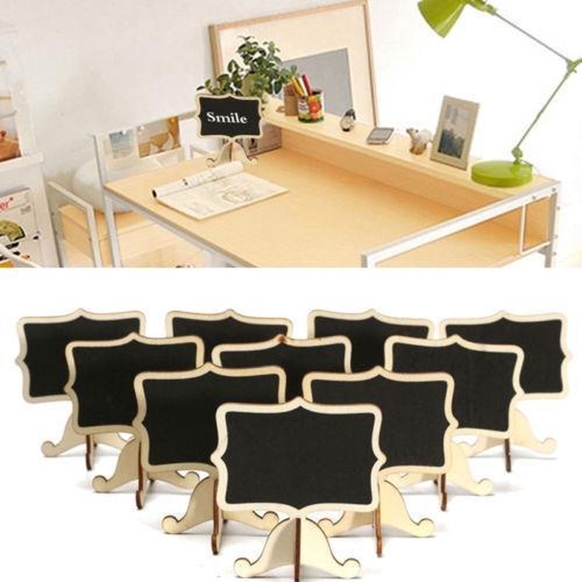 10x Mini Krijtbord Op Standaard - Staand Blackboard Chalkboard Tafel Schrijfbord + Krijtstift