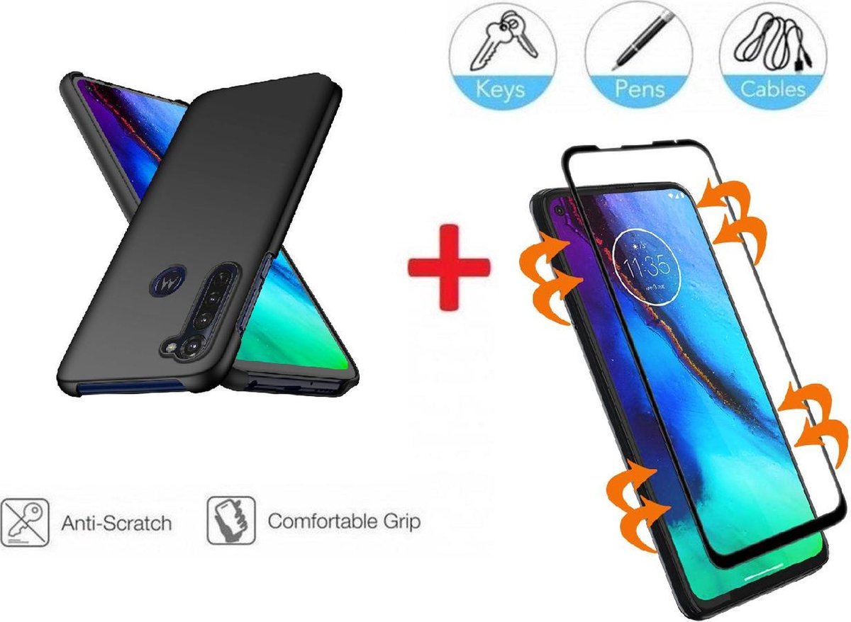 2-In-1 Screenprotector Bescherming Protector Set Voor Motorola Moto G Pro - Full Cover 3D Edge Tempered Glass Screen Protector Met Siliconen Back Bescherm Hoes Cover Case - Doorzichtig Gehard Glas Beschermglas Met Backcover Mat Zwart