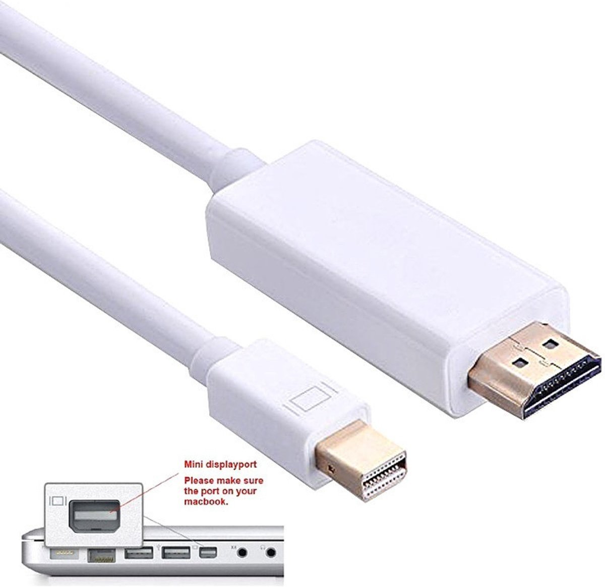 4K Mini Displayport (Thunderbolt) Naar HDMI 2.0 Kabel / Adapter / Converter Mini Display Port To HDMI (Male) Voor Apple / Mac / Macbook - 1,8 meter