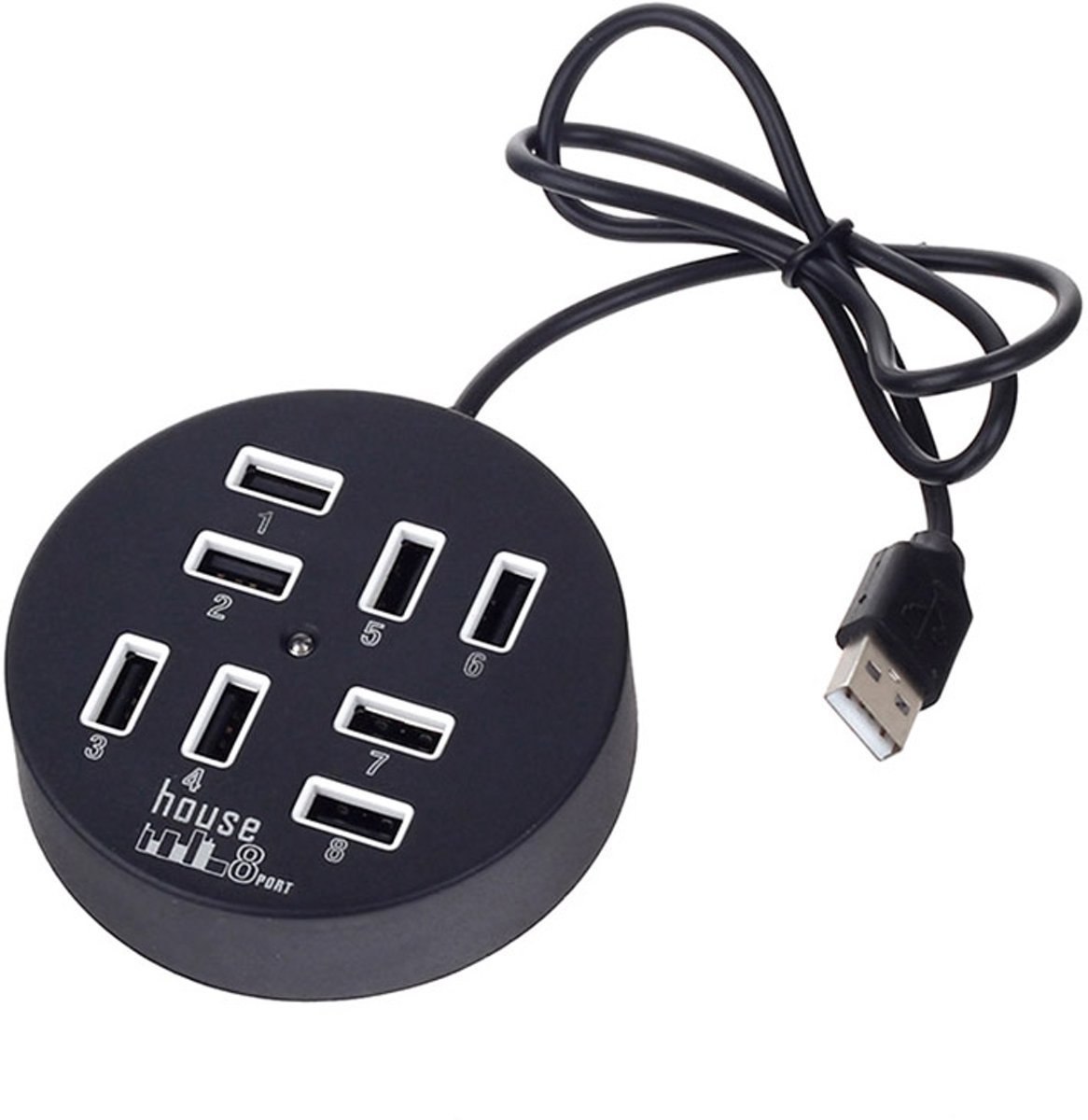 8 Poorts USB 2.0 Hub / Switch / Splitter / Verdeler - Met LED Verlichting - Compatibel Met Windows PC Laptop & Apple Mac - Plug&Play - Rond - Zwart