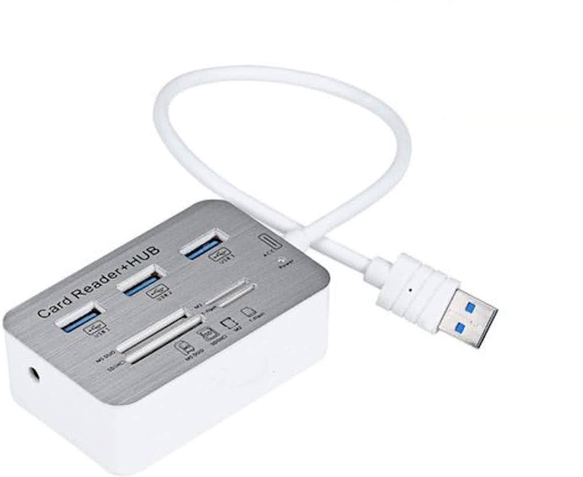 Aluminium USB 3.0 Hub Splitter & Geheugenkaartlezer - MMC/TF/Micro SD Kaart Reader