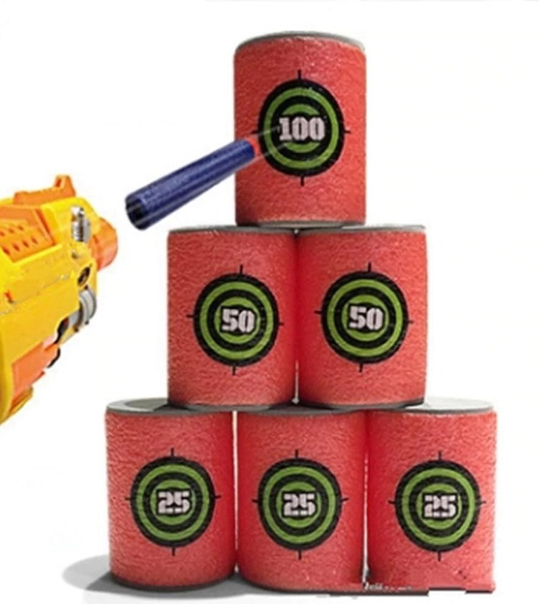 Foam Blik Schietschijf Targets Voor Nerf Gun Schietspel - 6 Stuks  - 25/50/100 Punten Schiet Tonnen