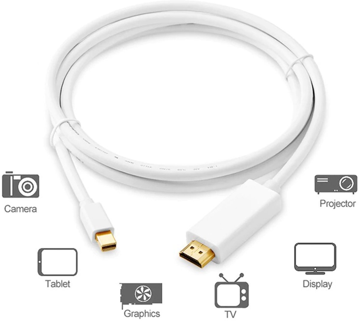 GOLD PLATED Mini Displayport (Thunderbolt) Naar HDMI Kabel / Adapter / Converter Mini Display Port To HDMI (Male) Voor Apple / Mac / Macbook - 1,8 meter