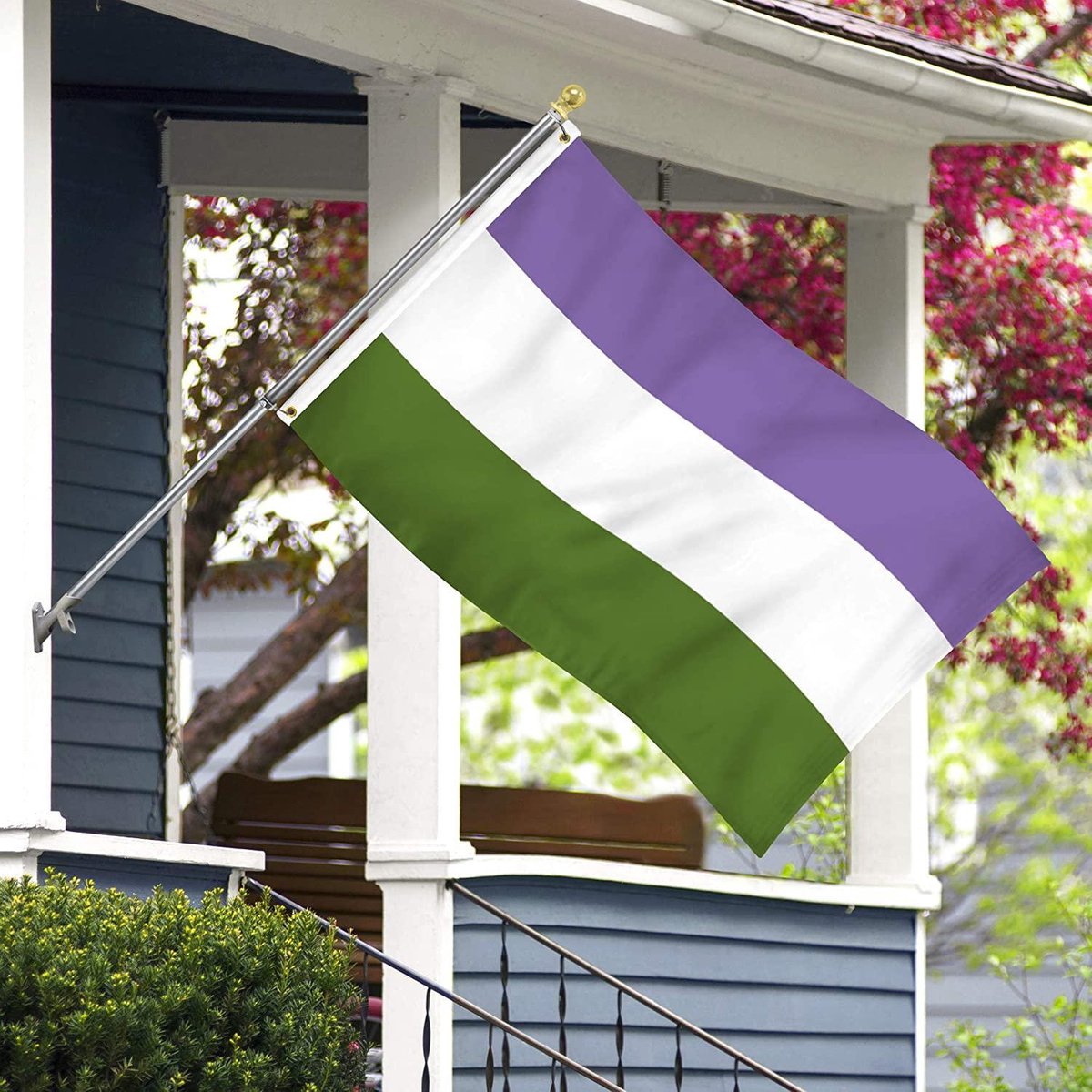 Genderqueer Vlag - Grote Gender Queer Flag - LGBT Gay Pride Vlaggenmast Vlag - Van 100% Polyester - UV & Weerbestendig - Met Versterkte Mastrand & Messing Ogen - 90x150 CM