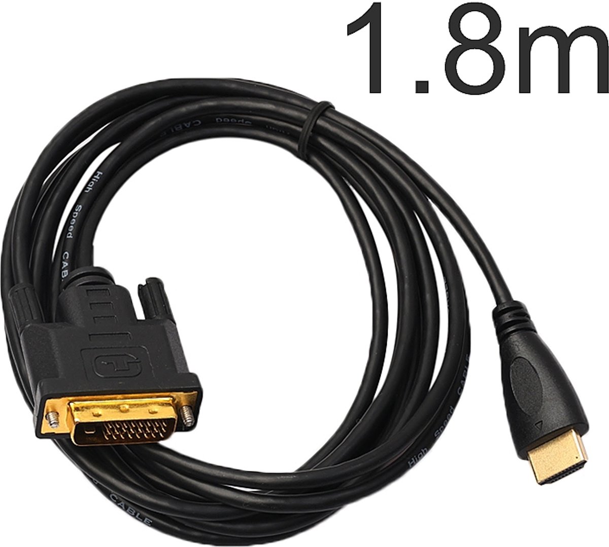 Gold-Plated HDMI naar DVI Kabel Adapter - Verloopkabel Converter Omvormer - Full HD 1080P Compatible - 1,8 Meter