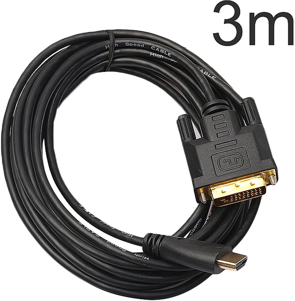 Gold-Plated HDMI naar DVI Kabel Adapter - Verloopkabel Converter Omvormer - Full HD 1080P Compatible - 3 Meter