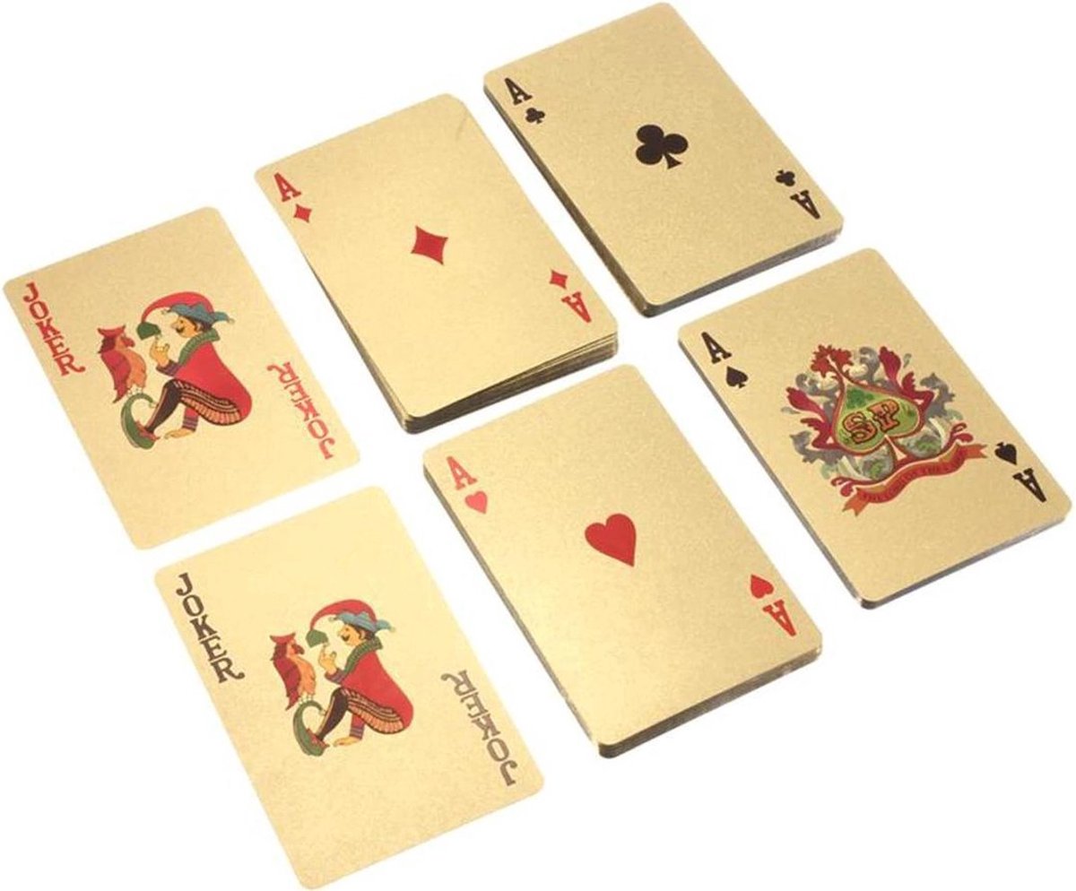 Luxe Goud Kleurige Speelkaarten Set - Poker Kaartspel - Poker Spel Kaarten - Spelkaarten - 500 Euro Model - Gouden Plastic Playing Cards Geplastificeerd - Pokerkaarten - Complete Set Van 54 Kaarten