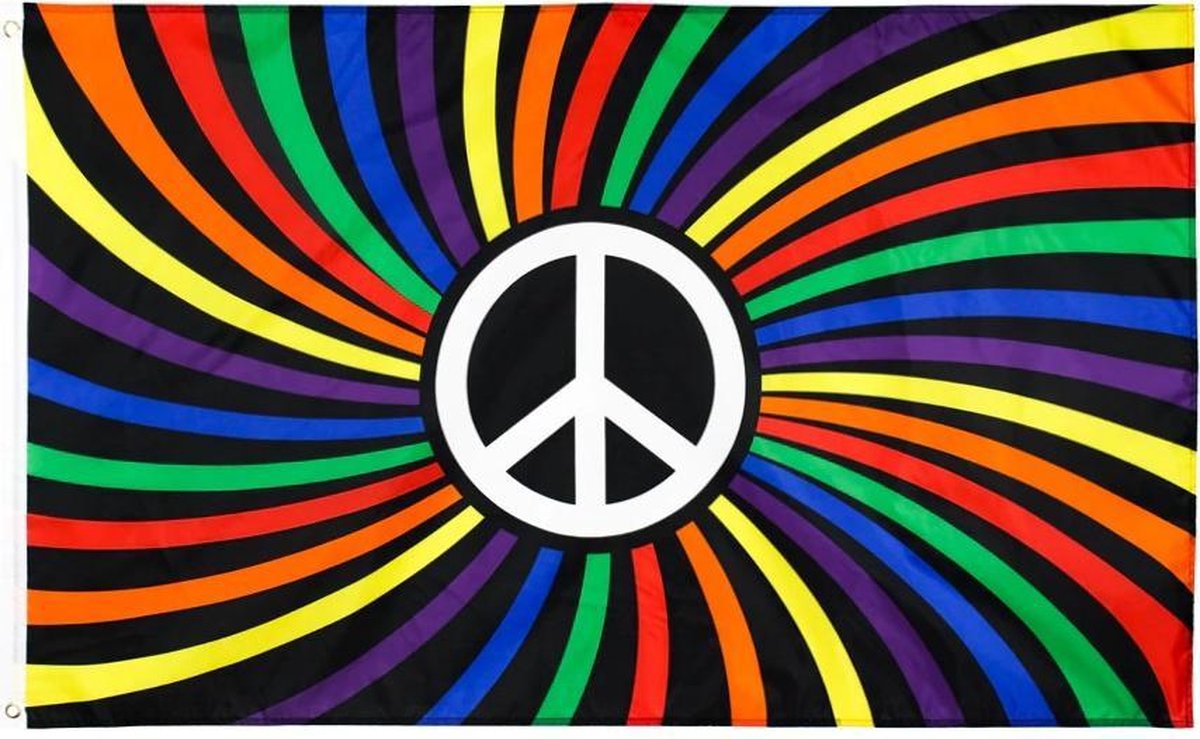 Peace Regenboog LGBT Vlag - Grote Vrede Regenboogvlag Flag - Rainbow LGBT Gay Pride Vlaggenmast Vlag - Van 100% Polyester - UV & Weerbestendig - Met Versterkte Mastrand & Messing Ogen - 90x150 CM