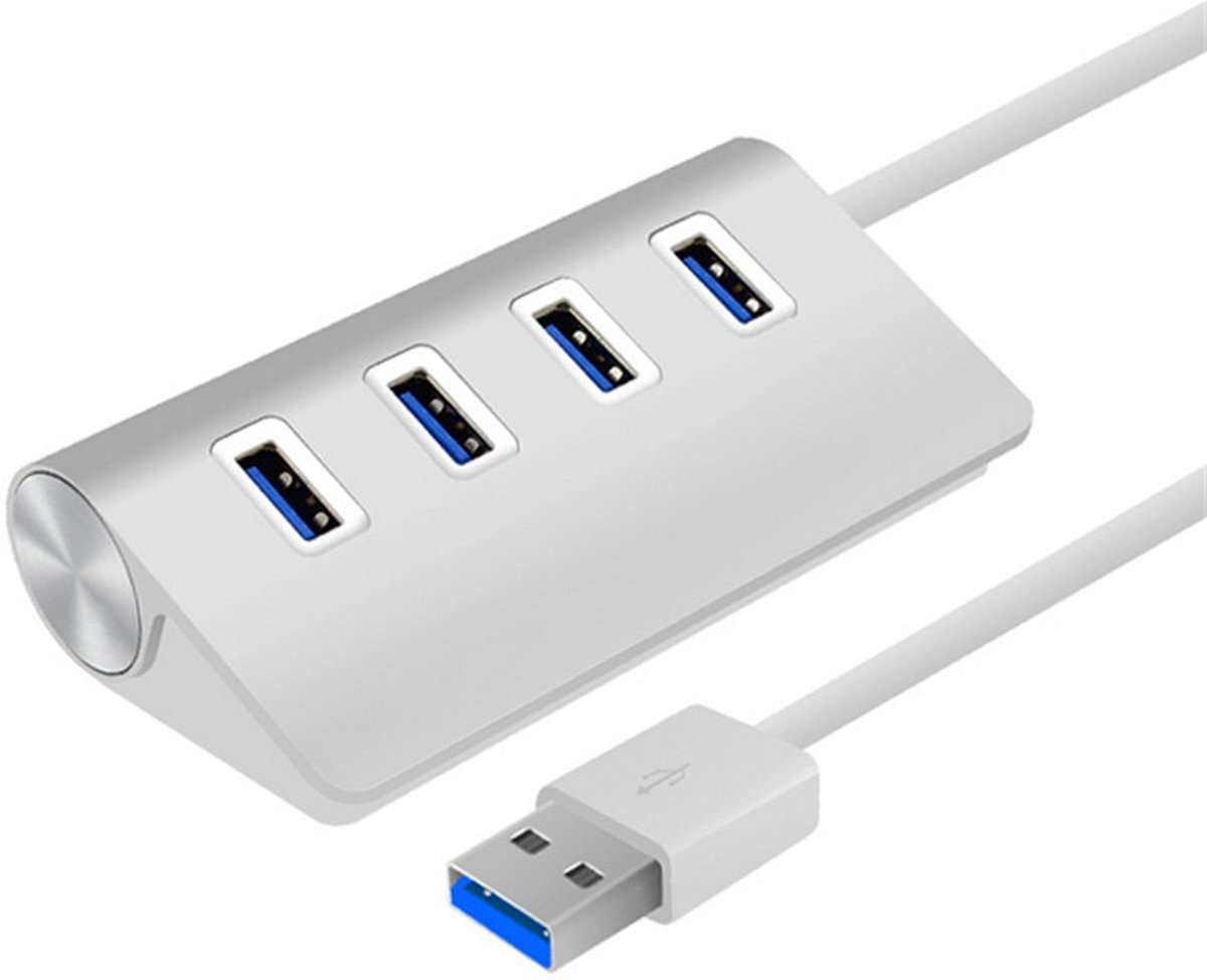 Supersnelle 4 Poorts USB 3.0 Hub / Switch / Splitter / Verdeler - Compatibel Met Windows PC Laptop & Apple Mac - Aluminium Look