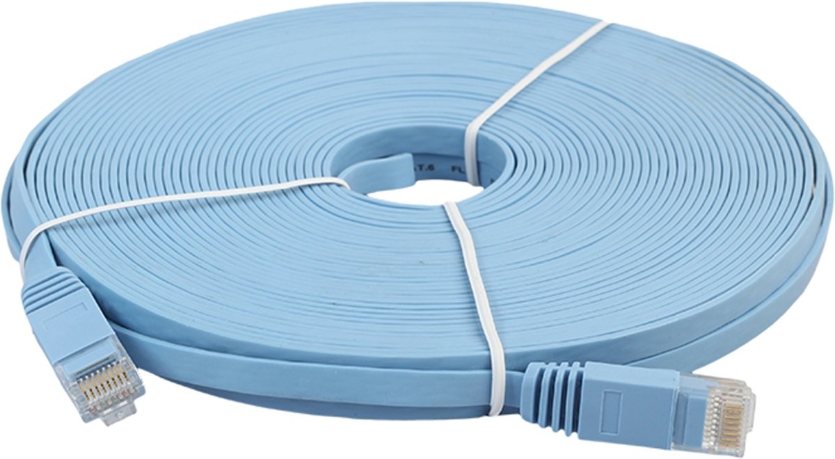 Supersnelle Platte Kabel Cat 6 RJ45 Platte Netwerkkabel - LAN Ethernet Kabel - Wifi Netwerk Verlengkabel - Verlengsnoer - 10 Meter Lang - 1000 Mbps - Blauw