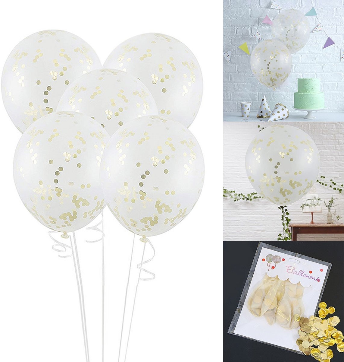 Transparante Confetti Ballonen Set 30 CM Groot - Grote Doorzichtige Latex Party Balonnen - Baby Shower Bruiloft Verjaardag Feestje - 25 Stuks - Goud