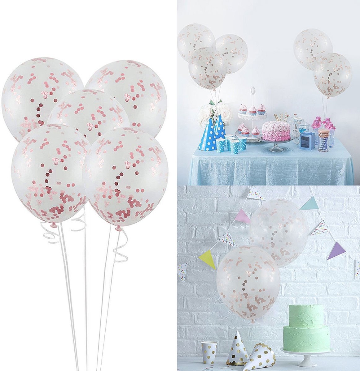 Transparante Confetti Ballonen Set 30 CM Groot - Grote Doorzichtige Latex Party Balonnen - Baby Shower Bruiloft Verjaardag Feestje - 25 Stuks - Rosegoud