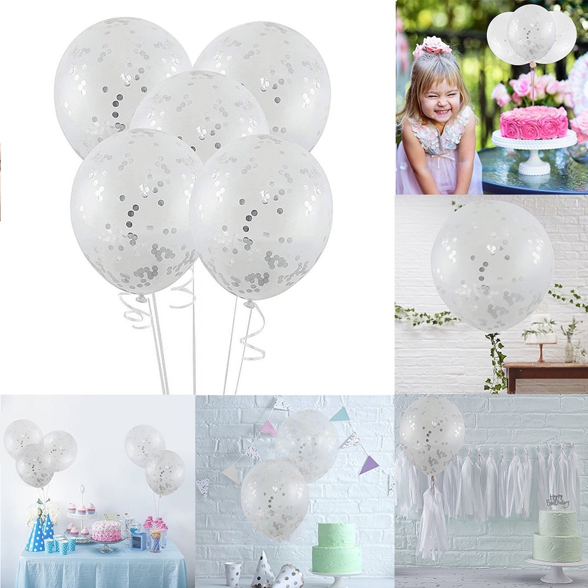 Transparante Confetti Ballonen Set 30 CM Groot - Grote Doorzichtige Latex Party Balonnen - Baby Shower Bruiloft Verjaardag Feestje - 25 Stuks - Zilver