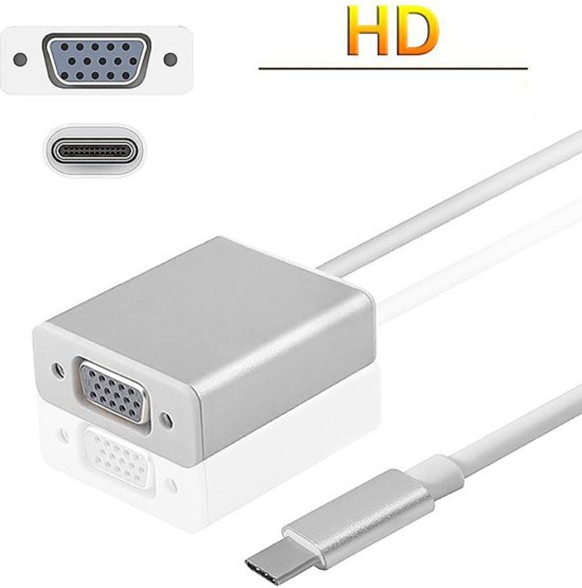 USB Typce C Naar VGA Kabel Adapter Converter - Male To Male - Apple IMAC Macbook / Chromebook Compatibel  - Plug & Play