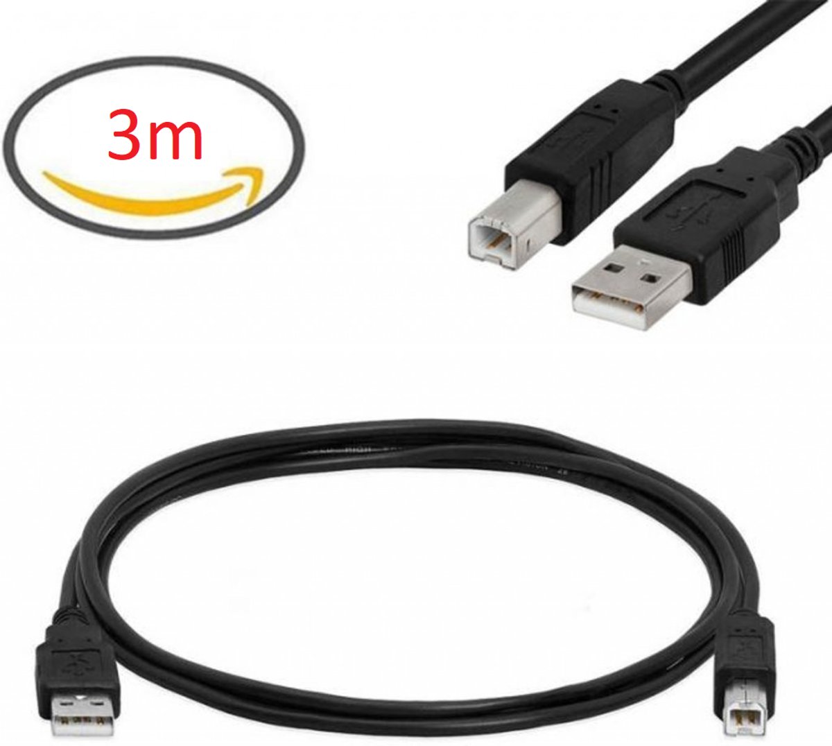 Universele USB 2.0 Printerkabel - Printer & Scanner Kabel USB A Male To USB B Male - Plug&Play - 3M Zwart