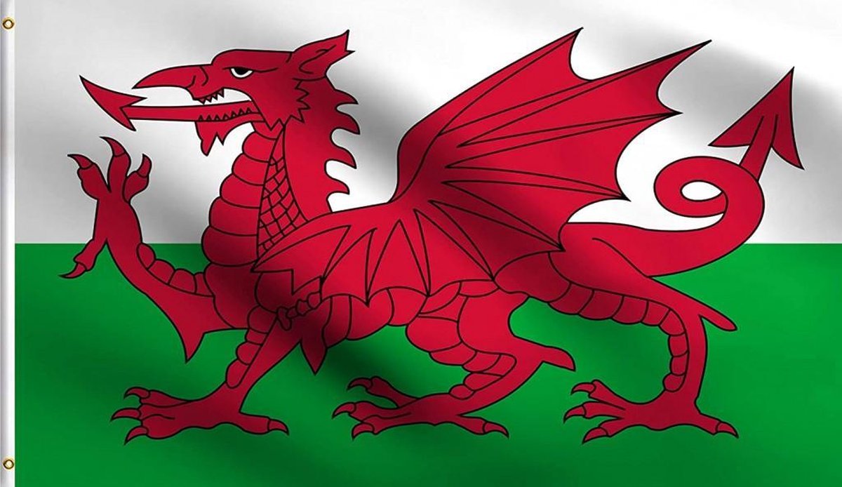 Vlag Van Wales - Grote Welsh Flag - Wales UK /Y Ddraig Goch Rode Draak Vlaggenmast Vlag - Gemaakt Van 100% Polyester - UV & Weerbestendig - Met Versterkte Mastrand & Messing Ogen - 90x150 CM