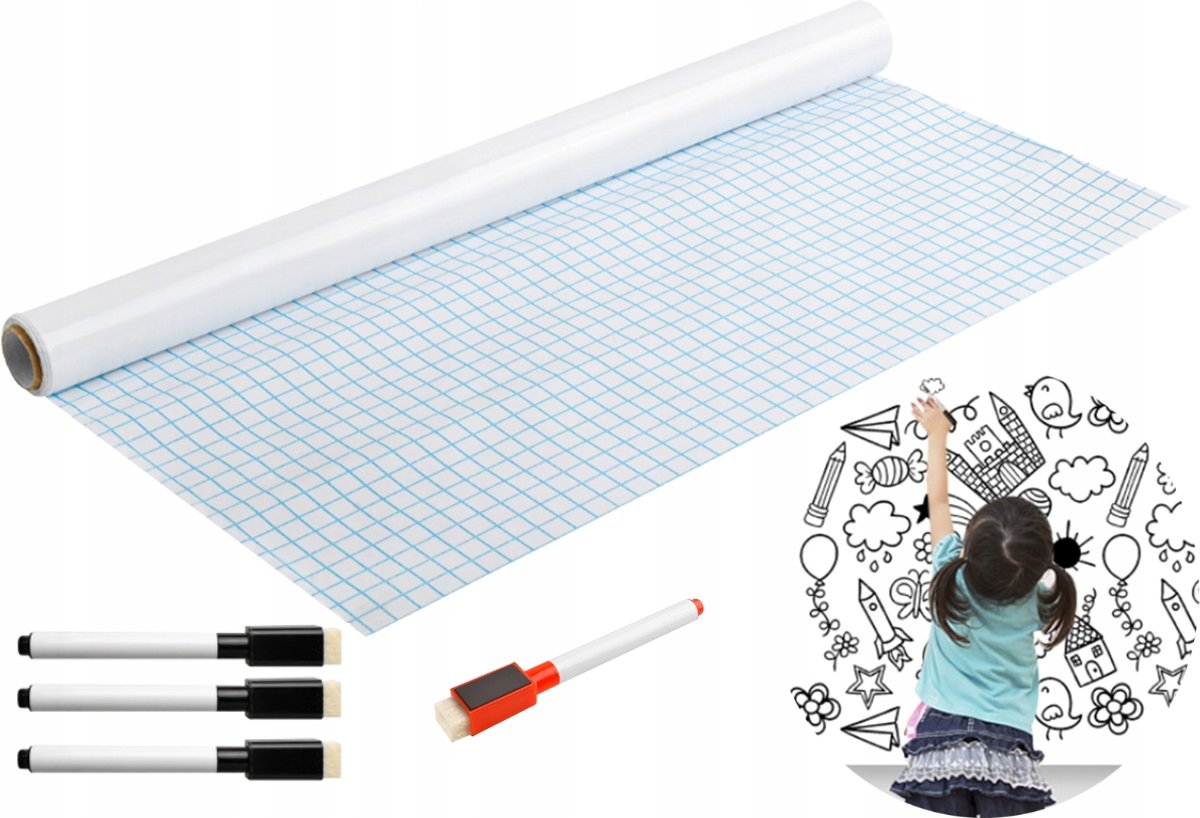 XL Whiteboard Sticker - Zelfklevende Wand Whitebord Folie Met 4 Marker Stiften Met Wisser - Plakfolie - 200x45 CM