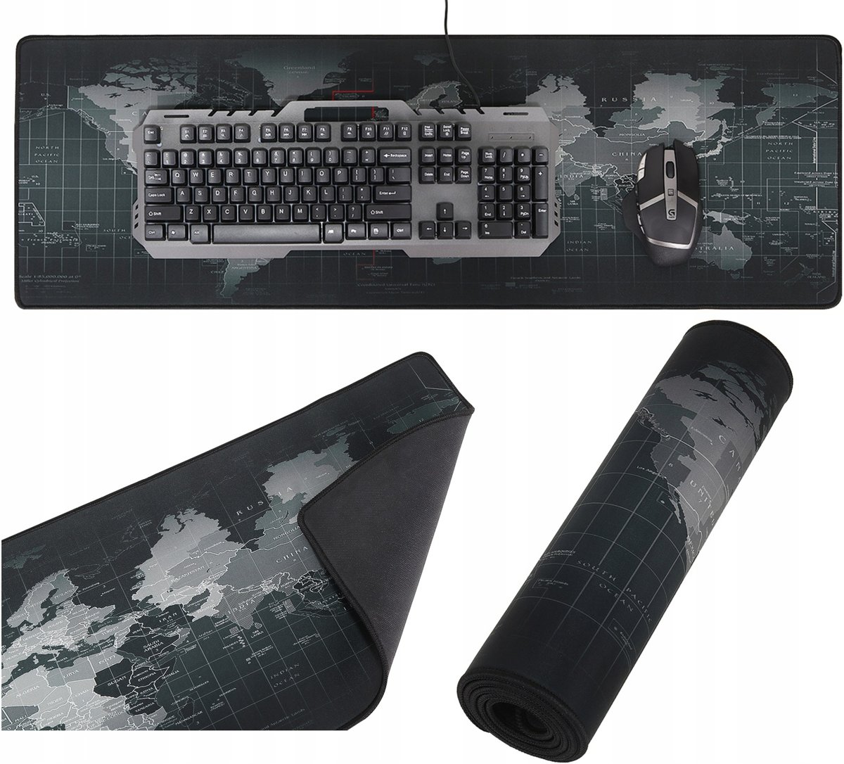 XXL 2-in-1 Bureau Onderlegger Toetsenbord Mat Muismat - Antislip Ergonomische Computer Keyboard Gel Buro Placemat - Bureaulegger Worldmap - 90x30 CM