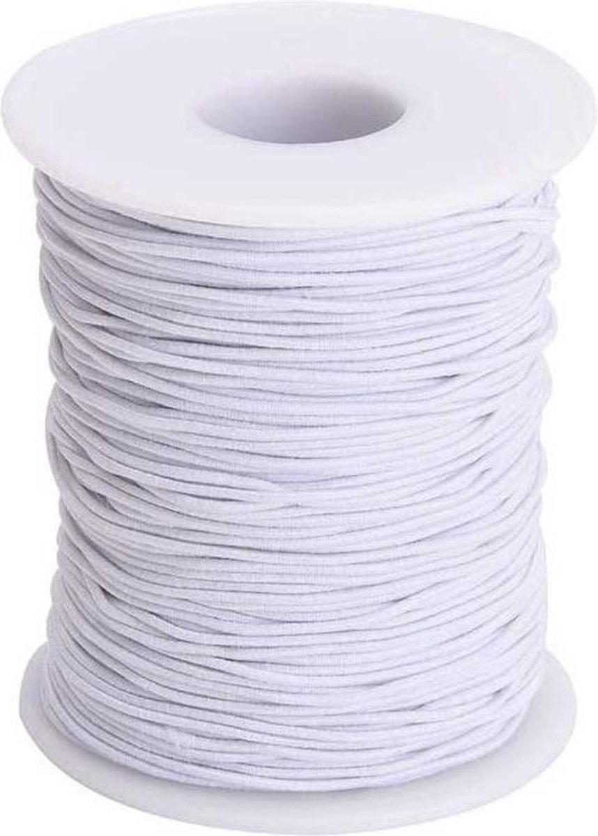 200 meter Elastisch Touw - 3 mm - Spandex (soft) - WIT - elastiek op rol