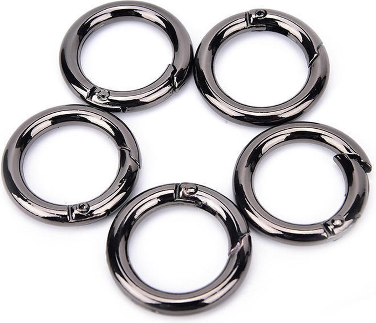 O-ring met veersluiting - 20mm - Gun metal - 5 stuks