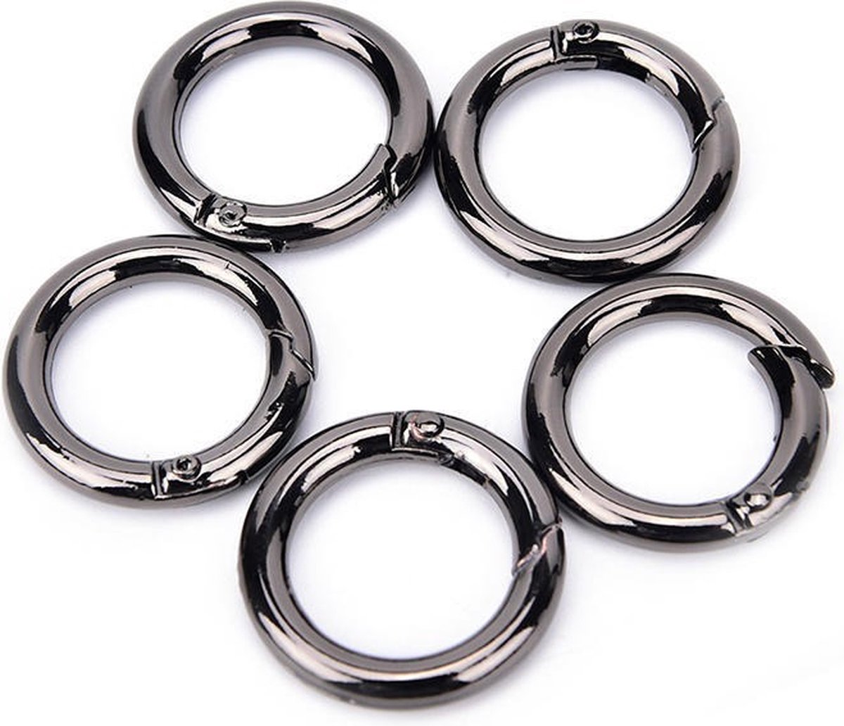 O-ring met veersluiting - 30mm - Gun metal - 5 stuks