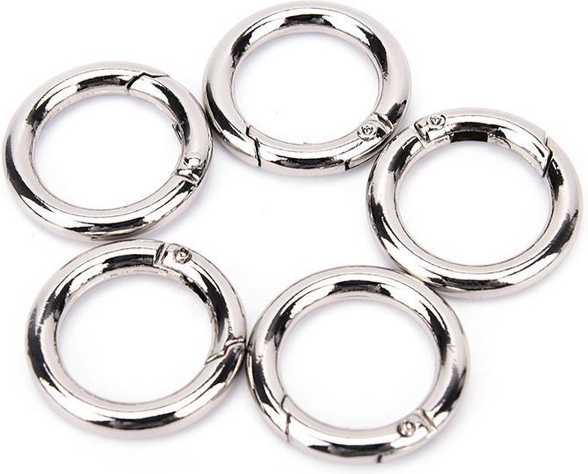 O-ring met veersluiting - 30mm - Zilver - 5 stuks