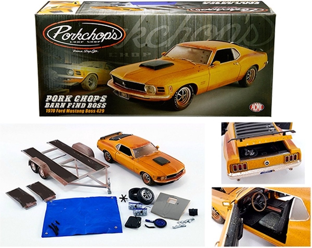 ACME Ford Boss 429 Mustang 1970 Oranje 1:18 met trailer