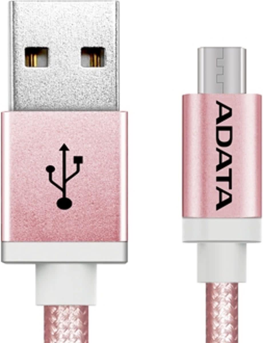 ADATA 1m, USB2.0-A/USB2.0 Micro-B 1m USB A Micro-USB B Mannelijk Mannelijk Goud, Roze USB-kabel