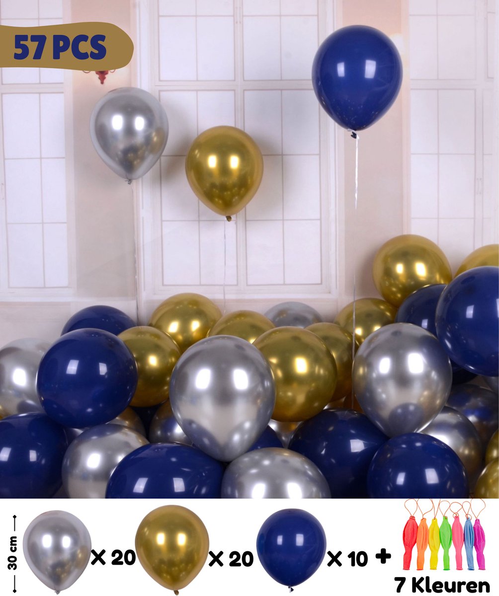 ADOUMI Regenboog Gekleurde Latex Ballonnen (30 cm) – Helium Geschikt – Ballonnenboog – Verjaardag, Carnaval & Feest Versiering ( zilver 20 + metaal goud 20 + nacht blauw 10 )