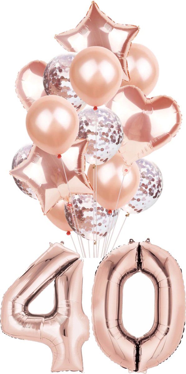 Ballonnen 40 jaar - Rosé Gold - Roze Goud - 1 meter - set van 16