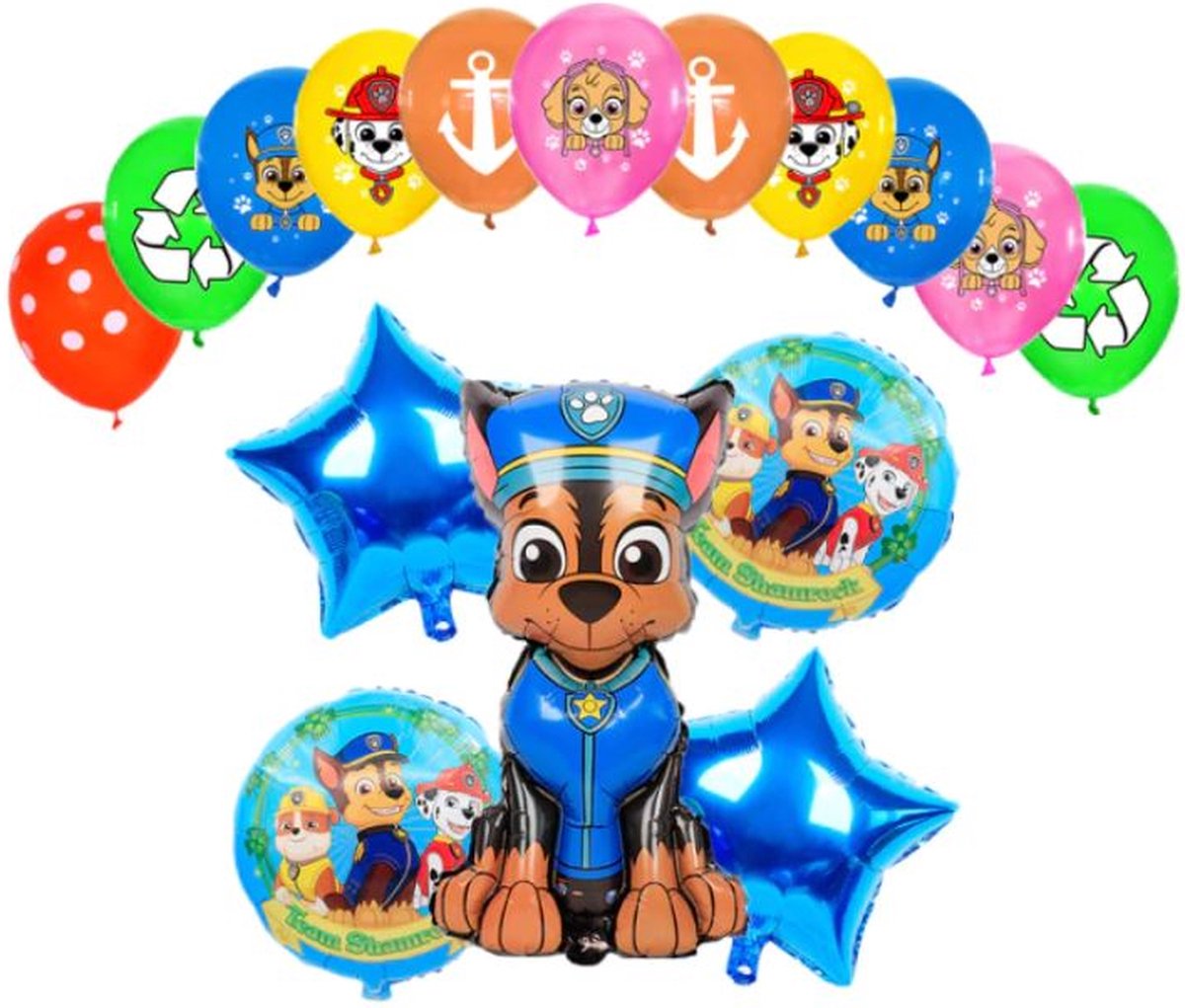 Ballonnen set van 17 - Folieballon - Paw Patrol - Chase - blauw -feestje -verjaardag -thema