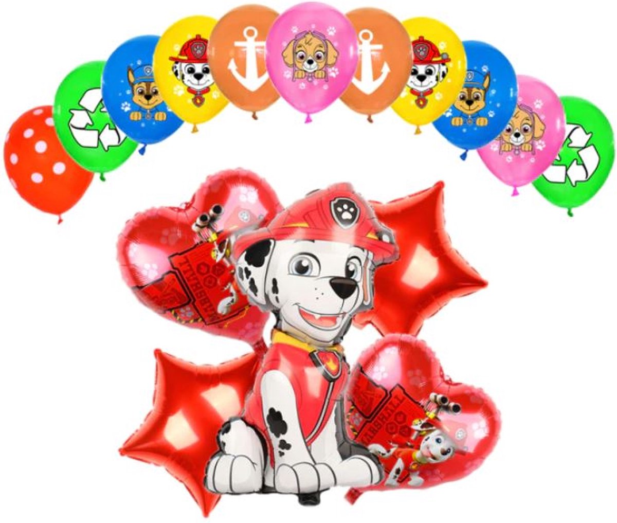 Ballonnen set van 17 - Folieballon - Paw Patrol - Marshall - rood -verjaardag - feestje - thema