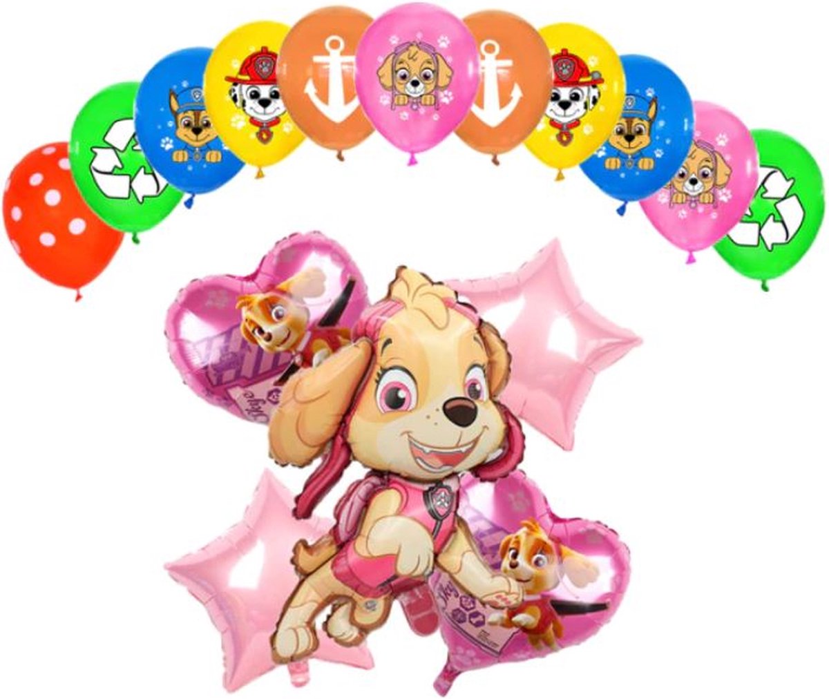 Ballonnen set van 17 - Folieballon - Paw Patrol - Skye- roze