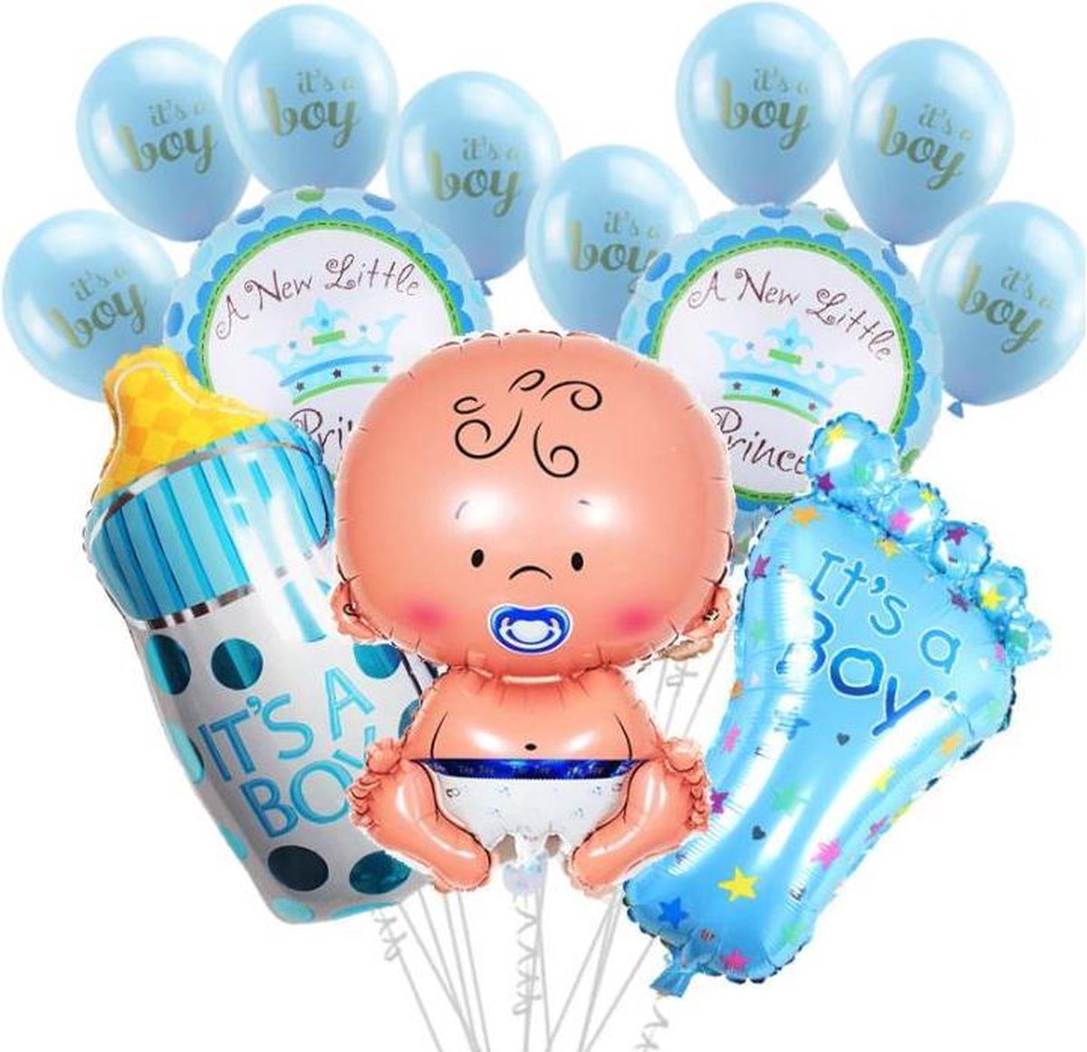 Geboorte - baby - folie ballonnen - set van 15 - blauw - jongen