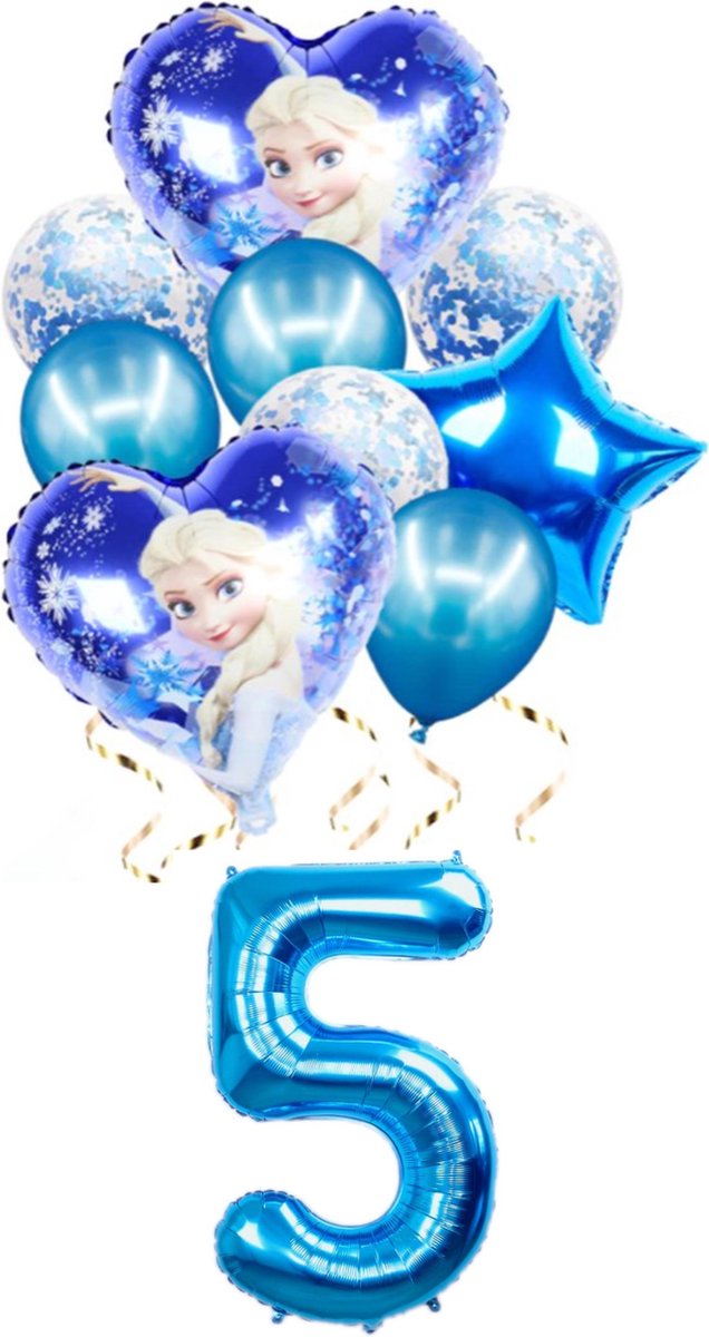 Set folie ballonnen - Frozen - Elsa - blauw - set van 11 - 5 jaar -  kinderverjaardag -feestje -thema -