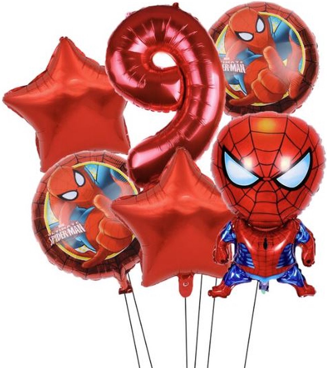 Spider-man folie ballon - ballonnen set van 6 - verjaardag - thema -kinderfeestje - 9 jaar