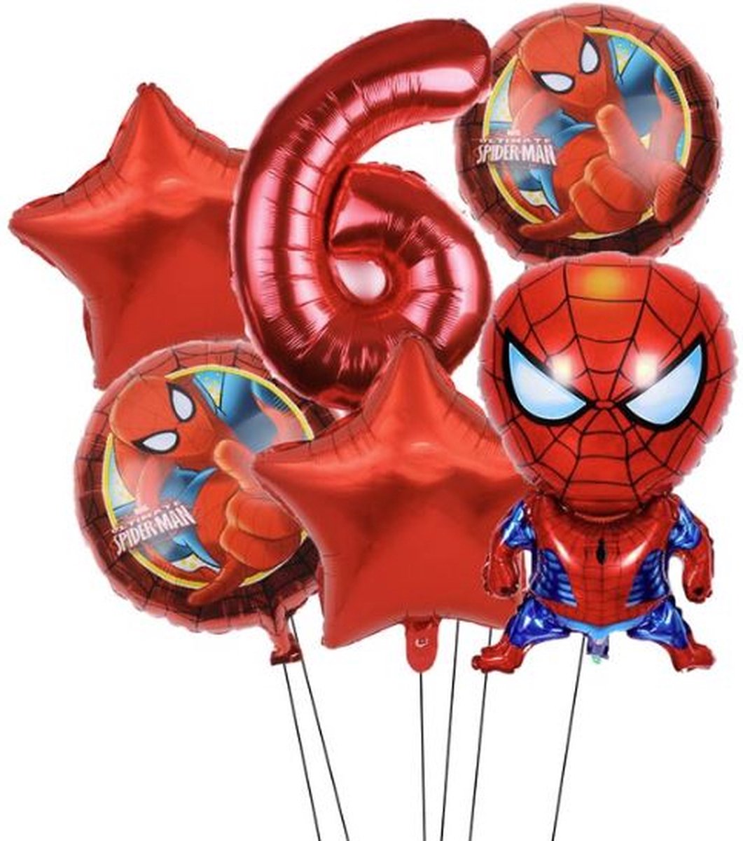 Spider-man folie ballon ballonnen set van 6 - verjaardag - thema - kinderfeest - 6 jaar