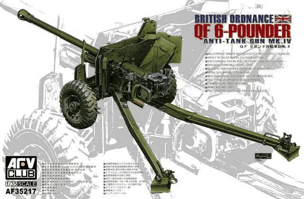 1:35 AFV Club AF35217 British Ordnance QF 6-Pounder Anti-Tank Gun Mk.IV Plastic kit