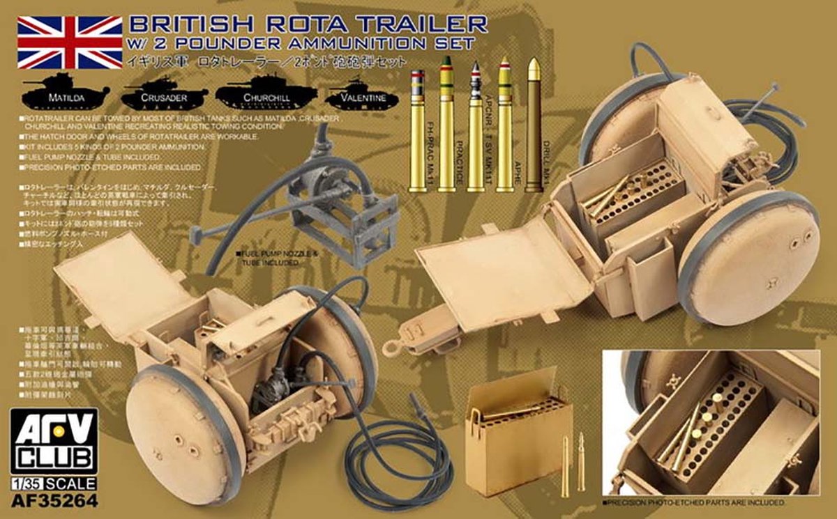 AFV-Club British Rota Trailer w/2 Pounder Ammunition Set + Ammo by Mig lijm